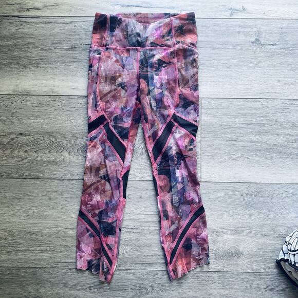 Lululemon On Pace Crop 21" Sun Dazed Multi Pink Nulux Leggings Size 2 - Picture 1 of 6